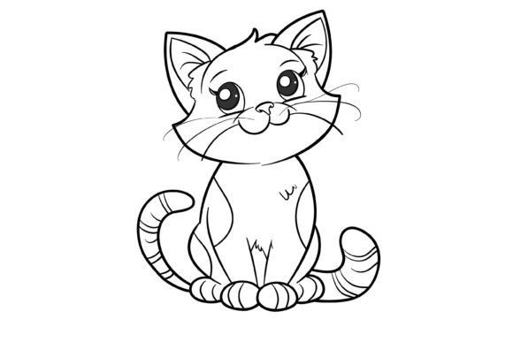 Download Cute Cat Coloring Page for Kids - Premium Bundle