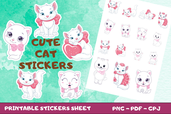 Download Cute Cat Stickers Sheet - Premium Resources
