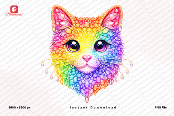 Download Rainbow Rhinestone Cat PNG - Premium Resources